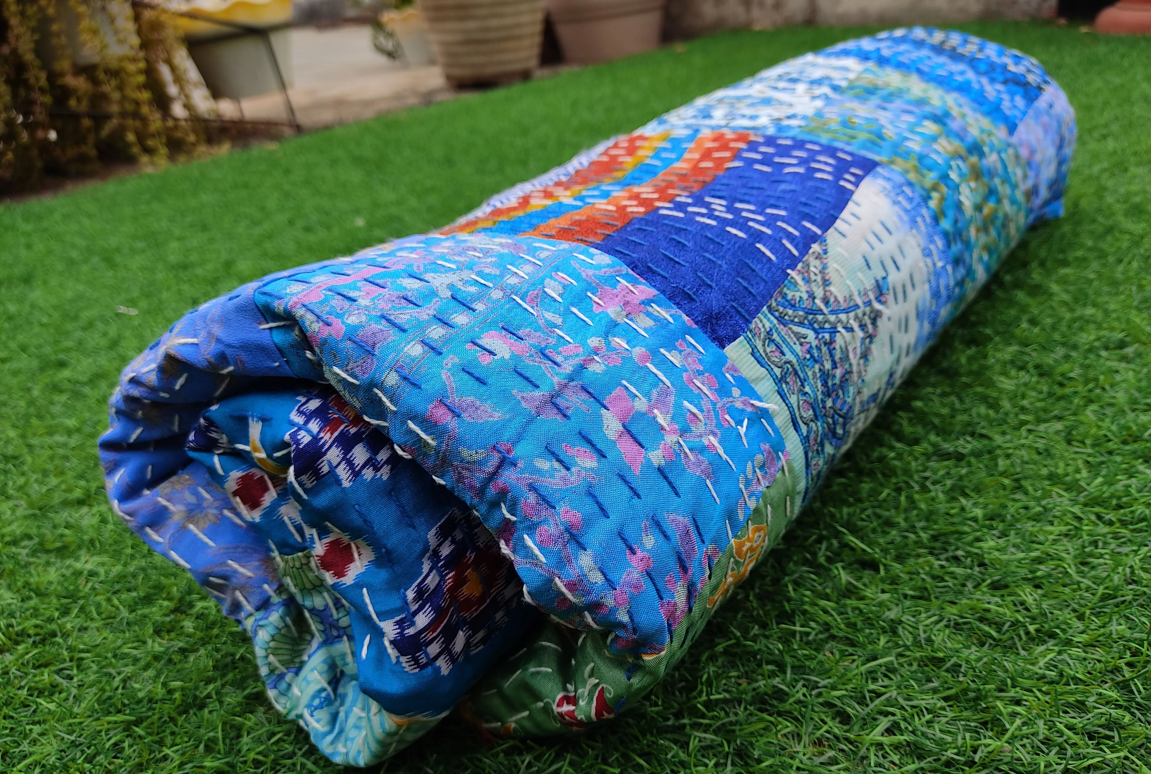 Boho Khambadiya Wholesale Lot Of Vintage Cotton Saree Patchwork Kantha Quilt Handmade Throw Reversible Blanket