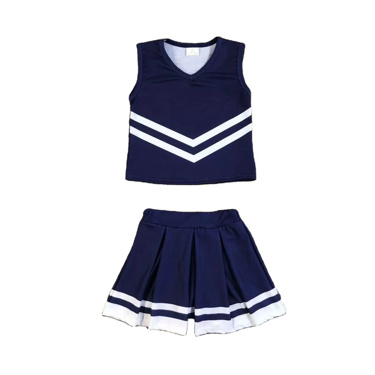 Boutique wholesale  Cotton dark blue v-neck sleeveless skirt suit rts no moq