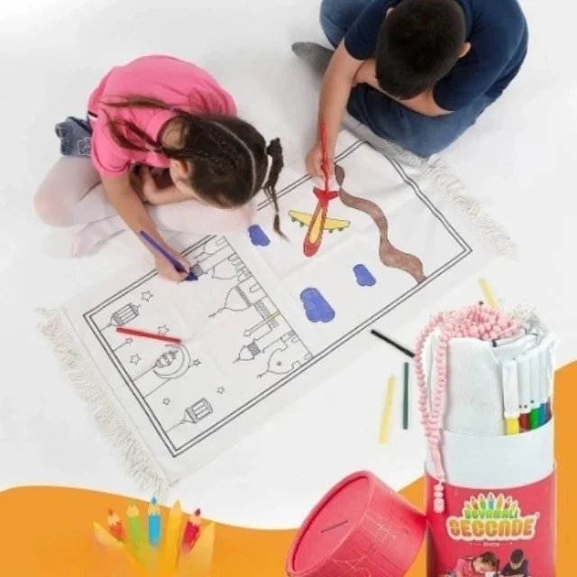Painted Prayer Rug Boys Girls Children Islamic Gift Set Re-washable Paint Gift Cylinder Box Piggy Piggy Bank Cylinder Ramadan