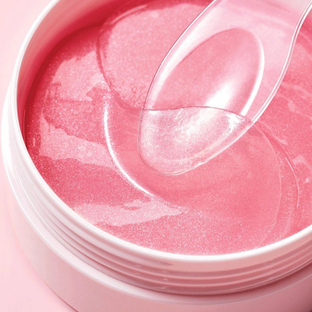 Private Label Hydrating Hyaluronic Acid Eye Masks With Collagen Shimmer Pink Under Hydrogel Eye Patches for Dark Circles