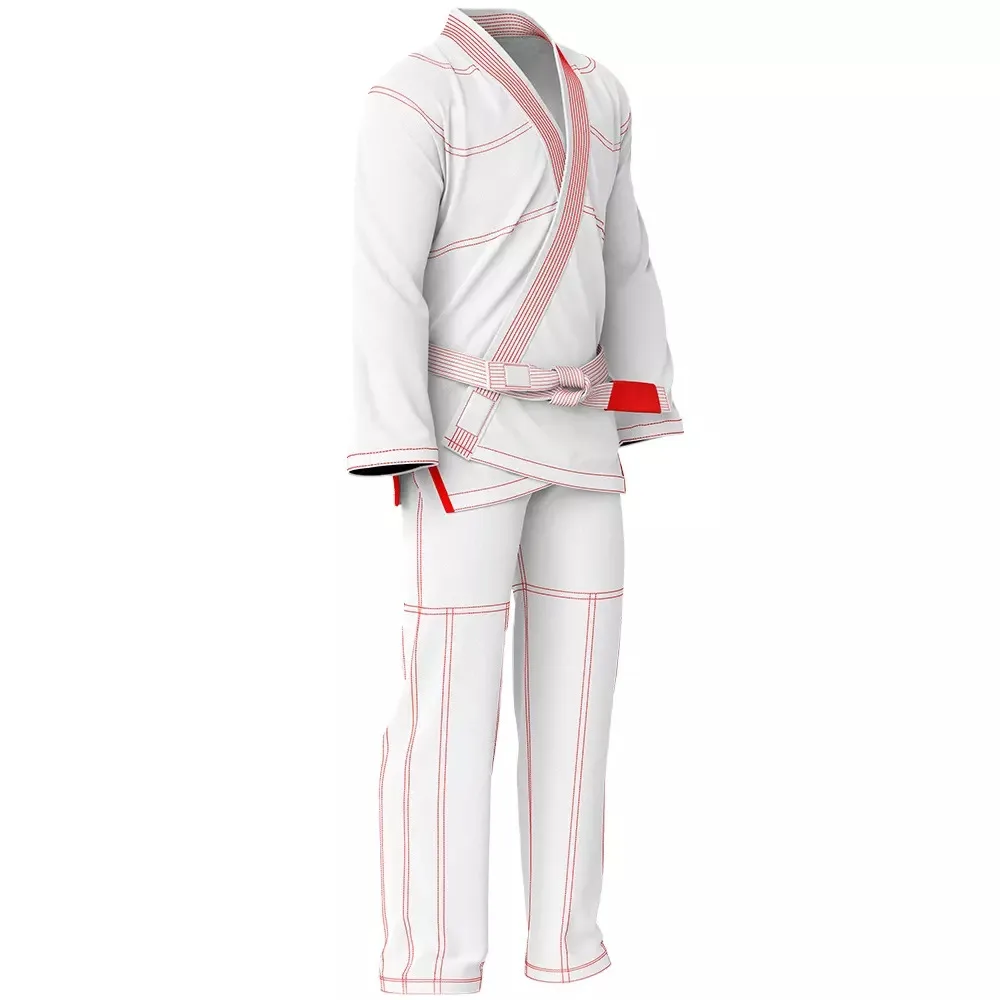 Custom Red 450 gsm pearl weave preshrink brazilian jiu jitsu gi with custom woven labels, tape jiu jitsu uniform bjj gi suit