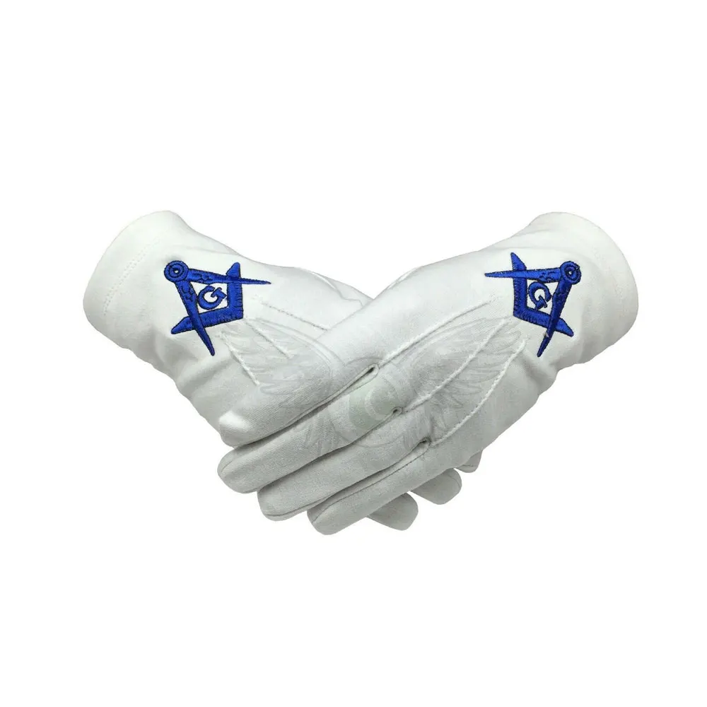 Manufacturers Fashion White Cotton-Gloves Masonic Regalia Embroidered logo Supplier from pakistan