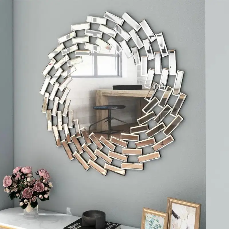Modern round Decorative Wall Mounted Mirror Iron Frame Lighted Home Decor for Living Room & Bath for Wedding Makeup