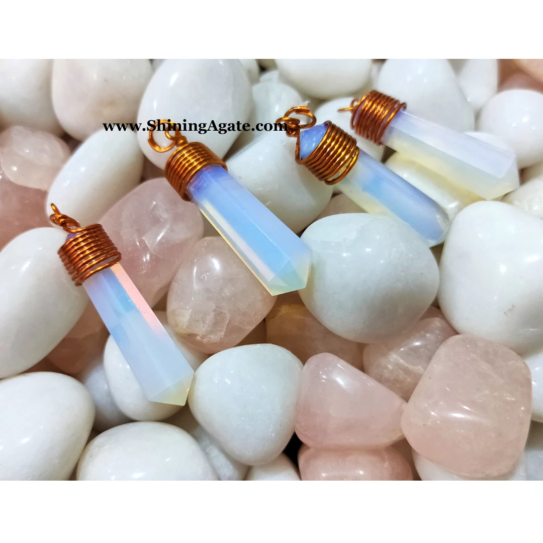 Gemstone Opalite Double Point Copper Wire Wrapped Pendant Design 1 Gemstone Necklace Pendants Fast Delivery