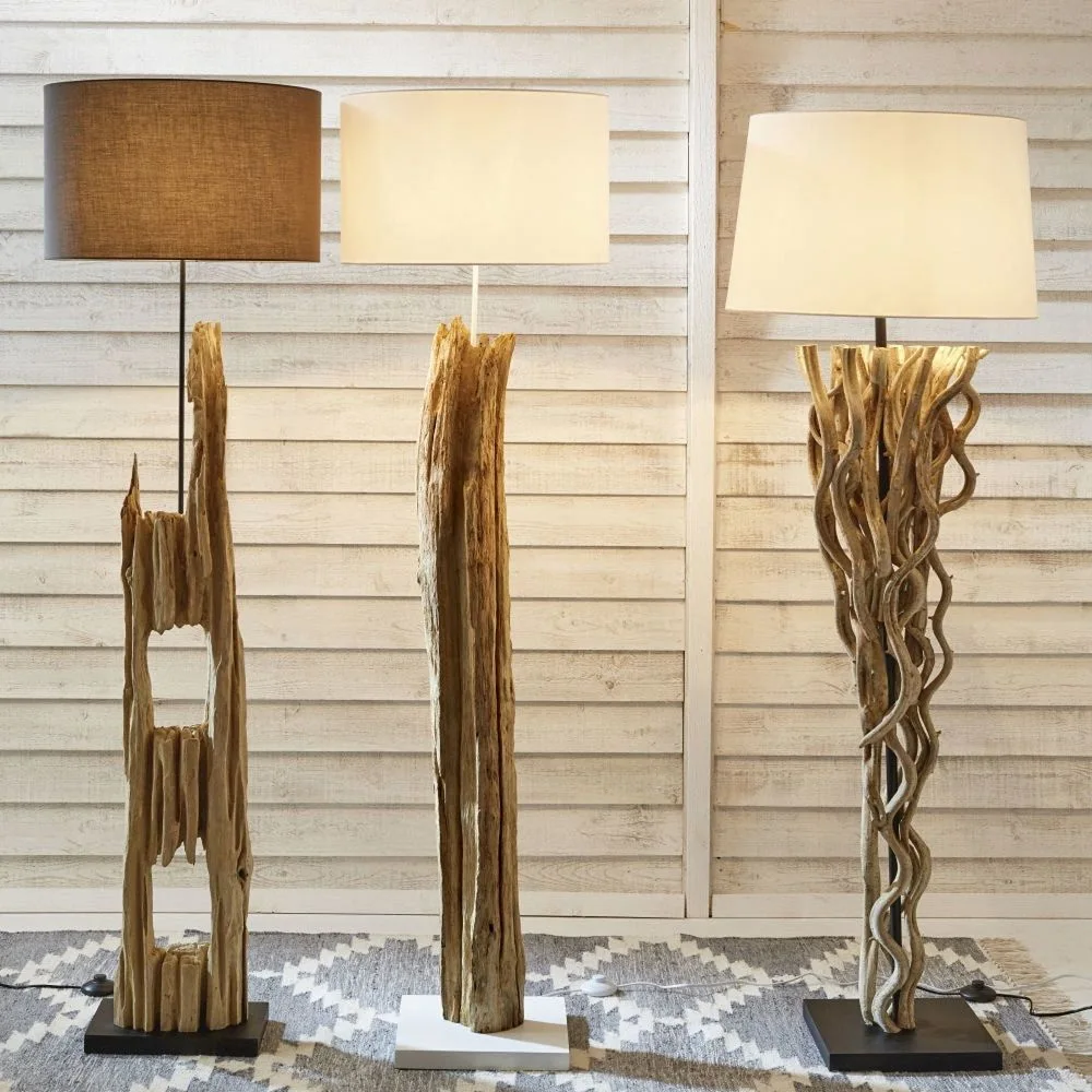 Hotel decorative natural wooden bedside lamp E27 driftwood fabric shade wood table lamp for home restaurant decor