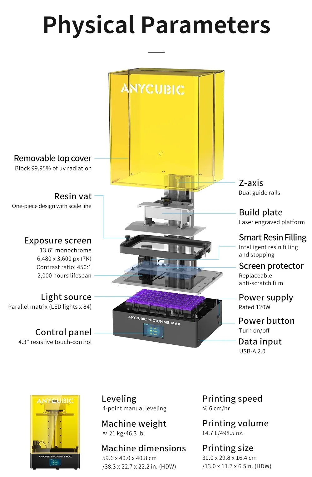 ANYCUBIC photon M3 max 7k resin printer 298*164*300mm 3d printing machine impresora 3d with LCD 3d printer