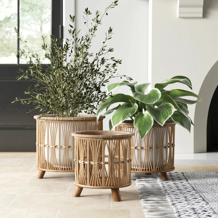 Best Selling Wicker Bamboo Woven Baskets Customized Vintage Seagrass Planter Cover Baskets Home Storage Organization For Decor