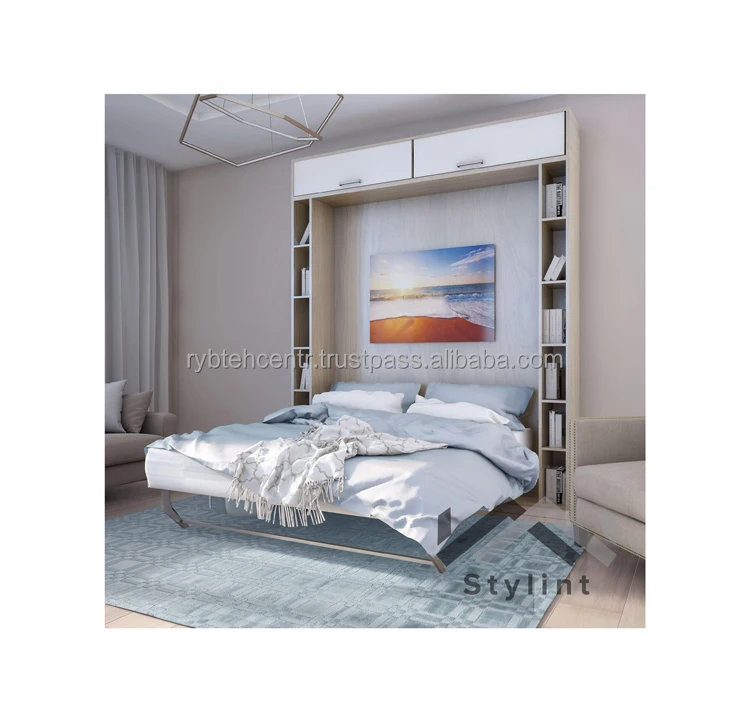 Vertical folding bed 2000x1600 mm with shelves for storage living room set best quality manufacturer prices