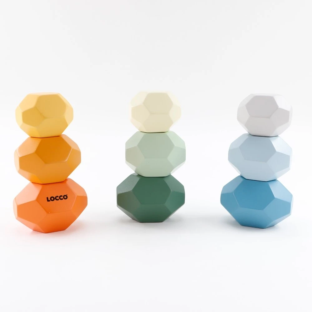 Natural Color Stone Stackable Locco Wooden Blocks Building Toys for Kids Educational Stacking Balance Games for Boys and Girls