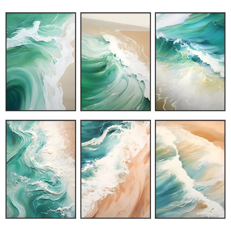 Customized Handmade ocean waves Canvas Oil Painting Modern landscape Mural Wall Art decor painting Large Artwork