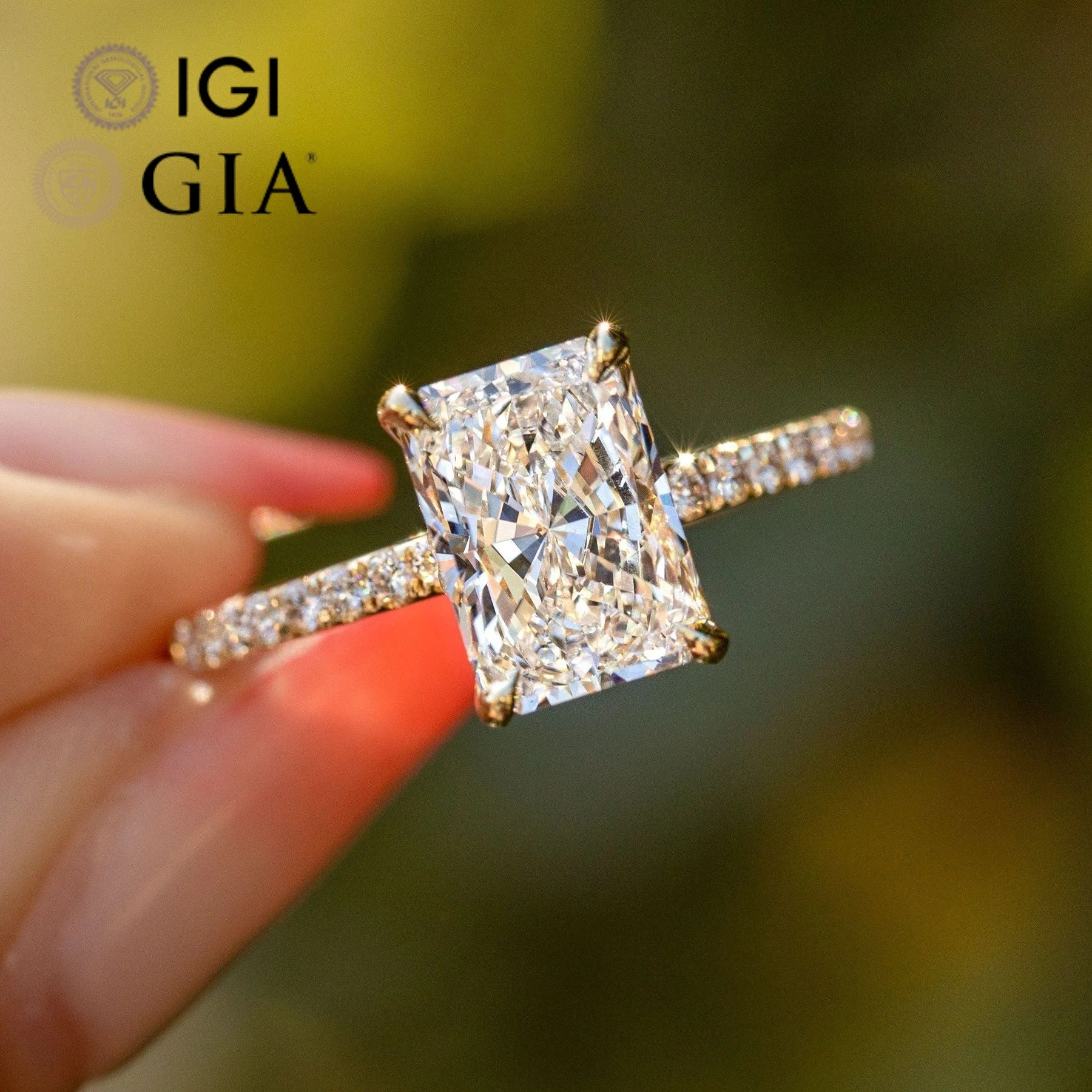 Factory Custom Gia Igi Certified Vvs Cvd Lab Grown Created Diamond 10k 14k 18k Gold Radiant Cut Engagement Ring 1 2 3 Ct Carat