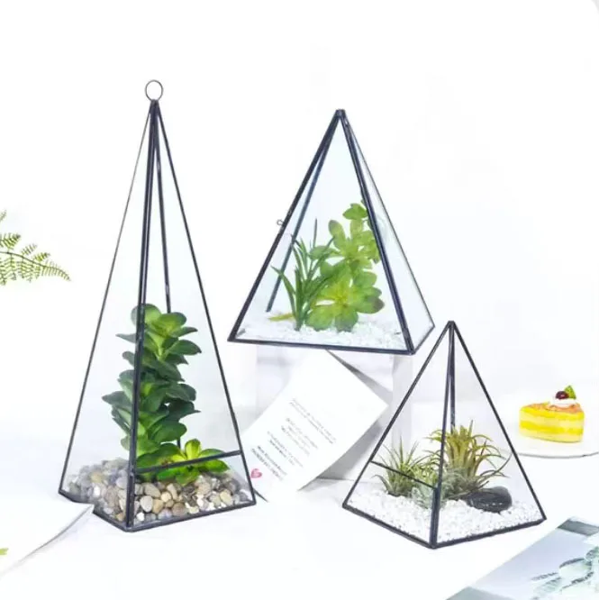pyramid vertical metal glass geometric terrarium for home and indoor