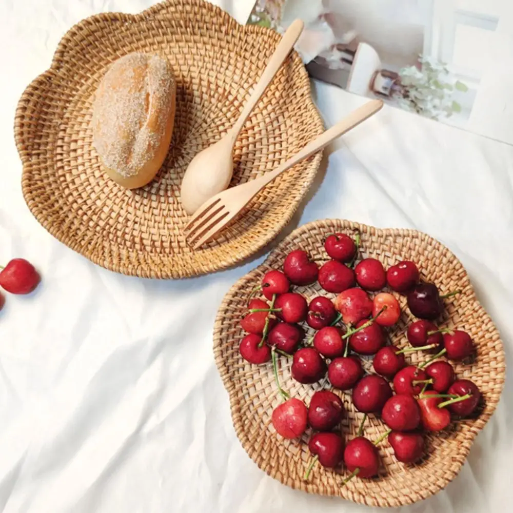 Epic Design Rattan Serving Tray Container Durable Quality Exquisite Appearance Food Organizer Display for Kitchen Wicker Tray