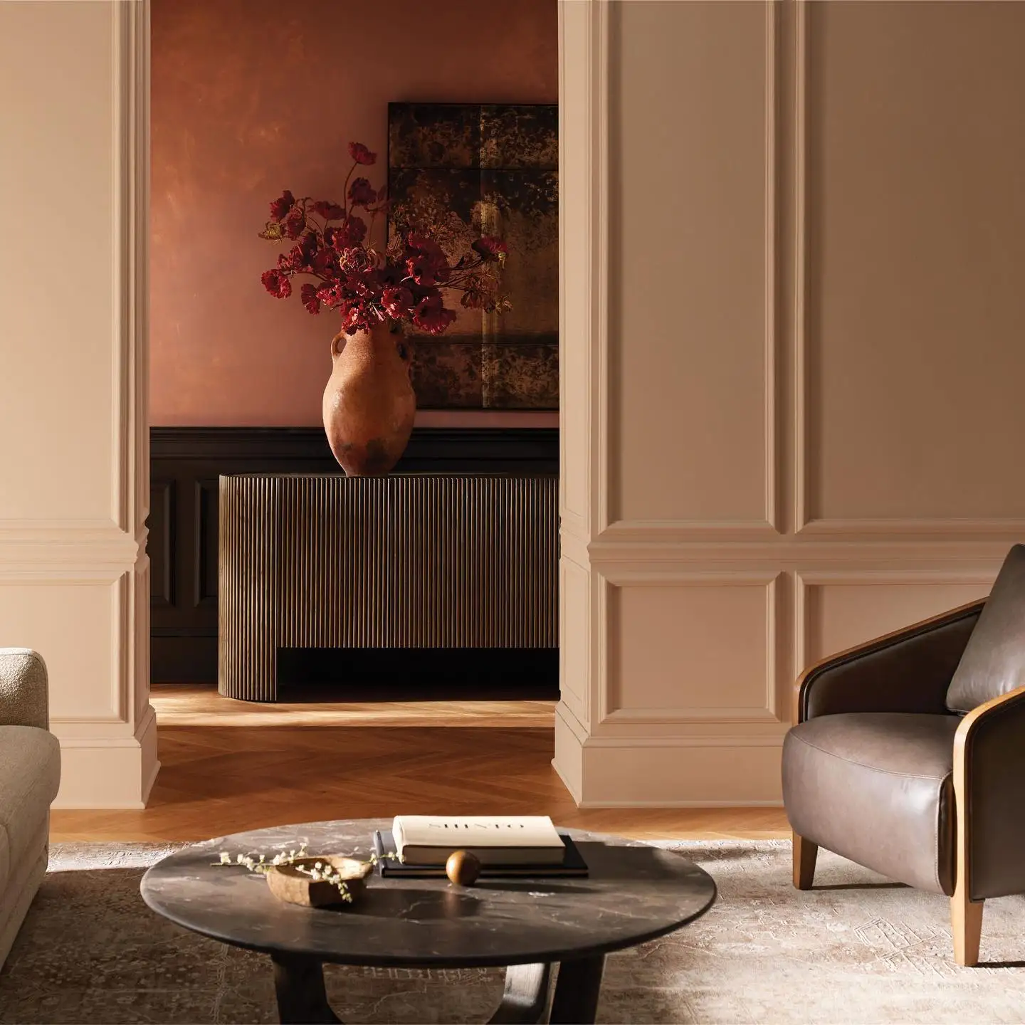 2024 New Design Oak Wood Sideboard Cabinet 4-Door Sideboard Hutch for Dining Room