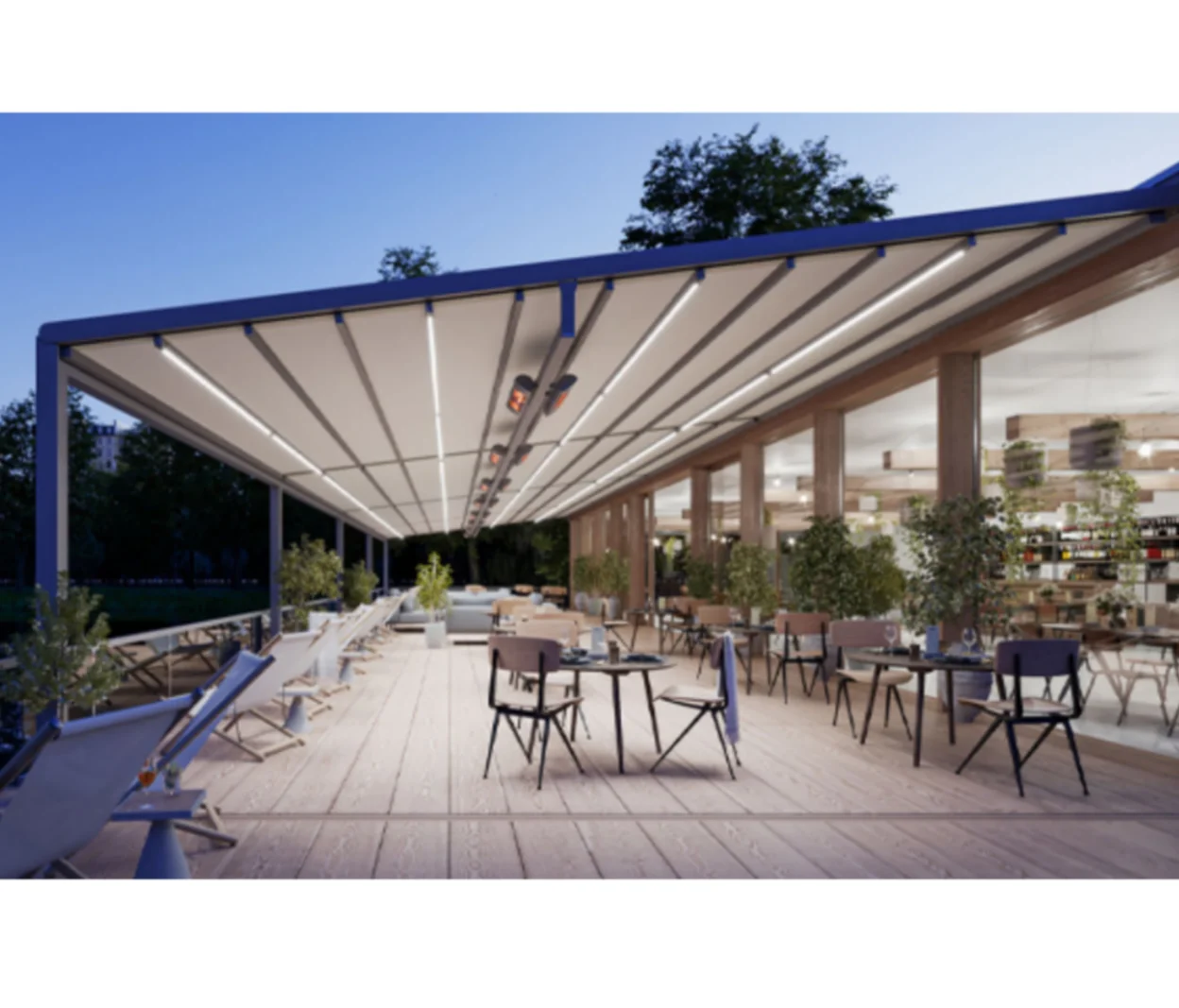 Outdoor PVC Retractable Roof Motorized Awning with Led Lightning Electrical Aluminum Pergola System