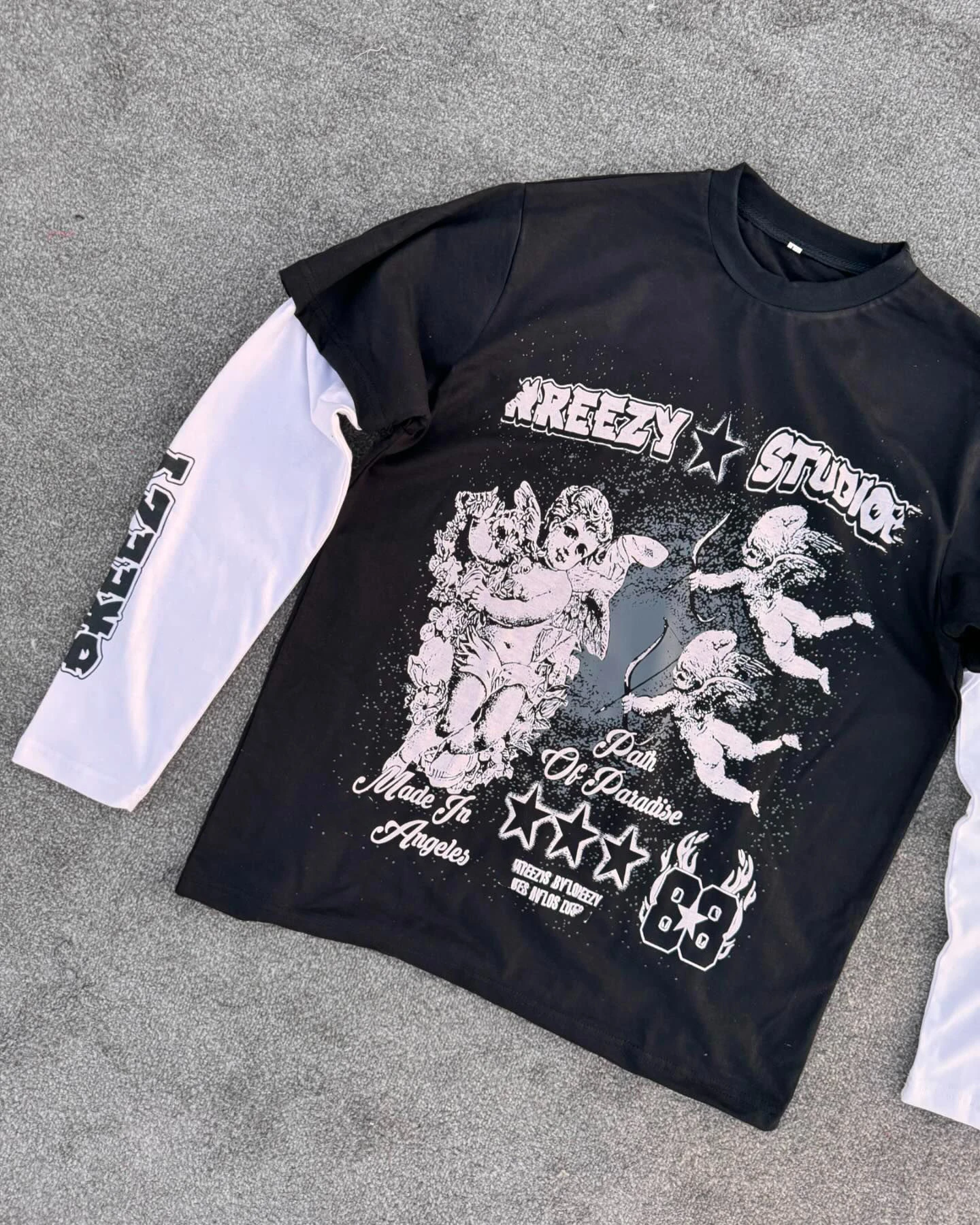 Customized Streetwear Cotton Boxy Tee Print Jersey Tshirt Double Layer Thick Collar Long Sleeve T-Shirts For Men