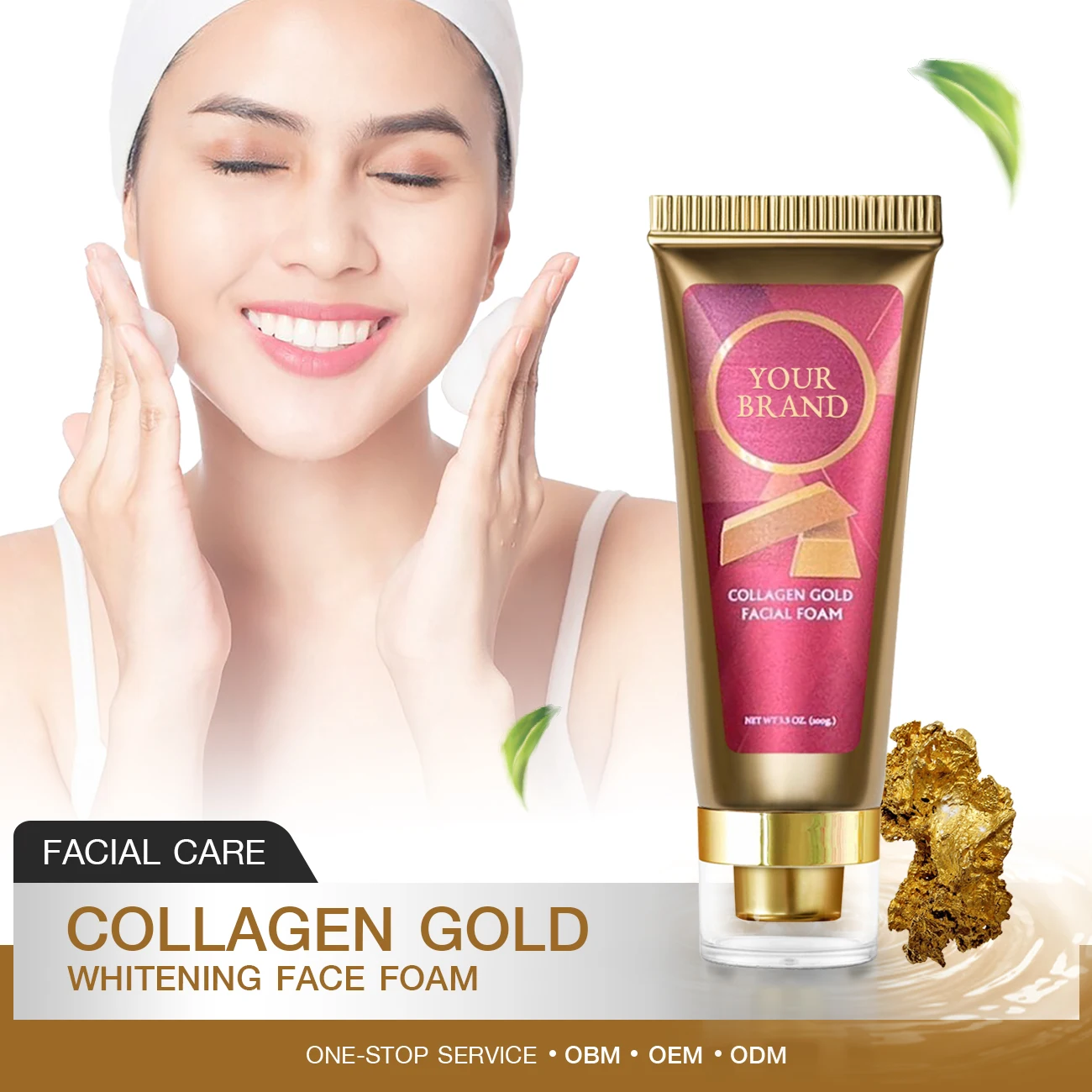 OEM Collagen Gold Face Foam Liquid Facial Cleanser Dry Skin Amino Acid Herbal Ingredients Acne Treatment Deep Cleansing ODM