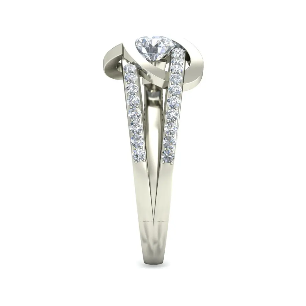 Bold Cross Over Custom Design 14K White Gold Lab Created Solitaire Diamond Girls Ring on Cocktail Partywear at Top Selling Price