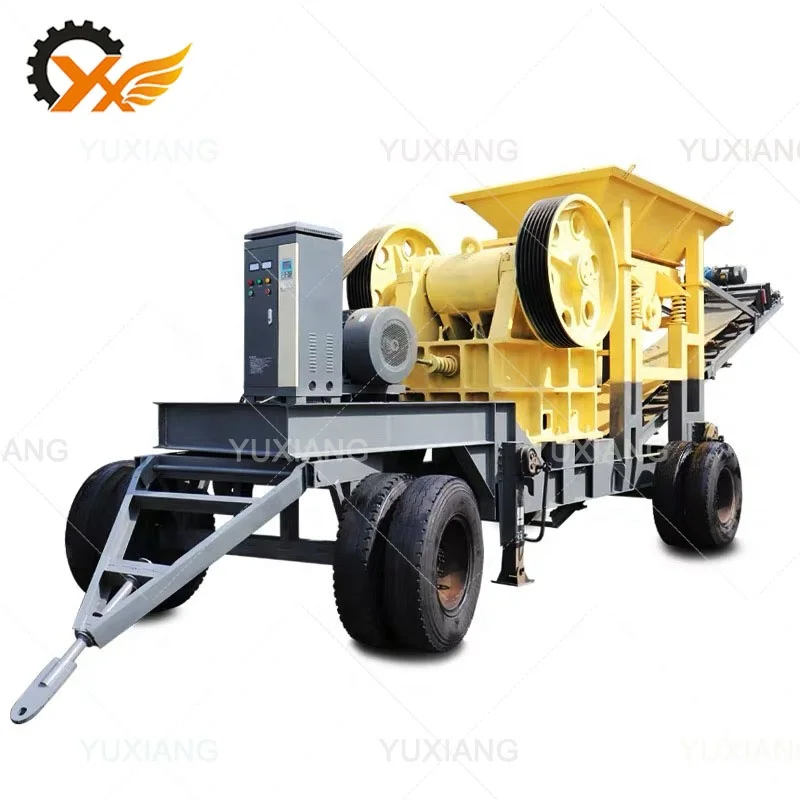 Mobile Portable Small rock stone jaw crusher PE250x400 mini jaw crusher driven by motor with vibrating screen
