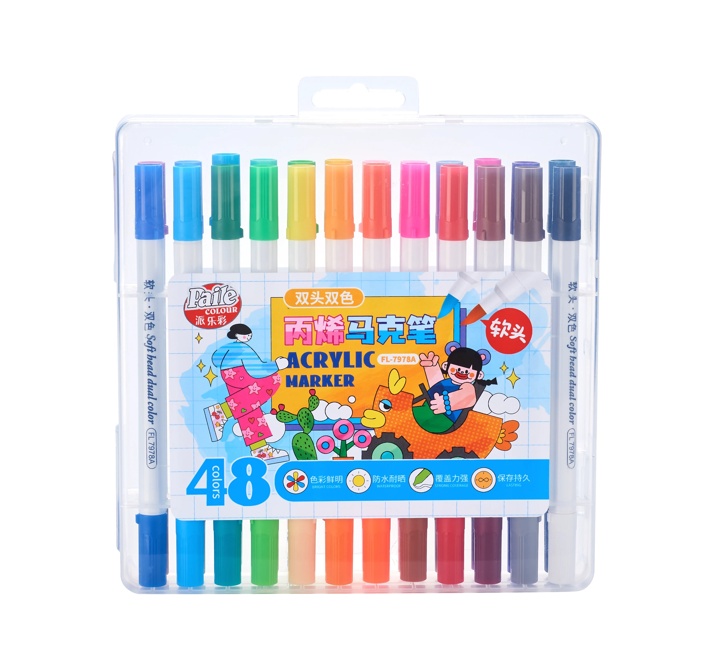 48 Colors Acrylic Marker Set Calligraphy Tip Art Markers with Brush Tip for Rock Painting Stone Glass