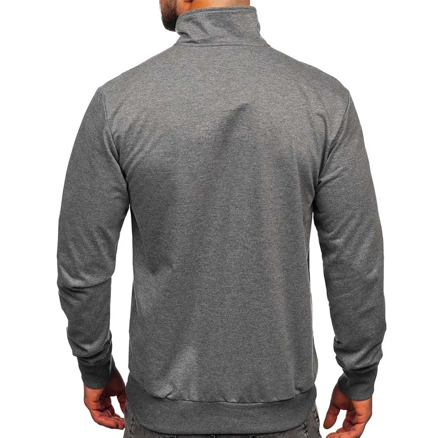 Deep Grey Sports Man Plain Color Sweat jacket Standing Collar Thermal  Sweater