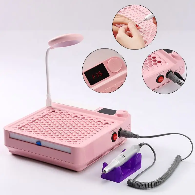 Profession 3 In 1 Nail Machine Nail Drill Table Dust Suction Collector With Led Table Lamp Uv Led Nail Drill Lamp