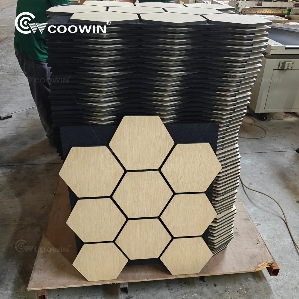 Hexagon Wall Panel Interior design Wooden Slat Acoustic Panel Sound Absorbing Polyester Acoustic Wall Panels