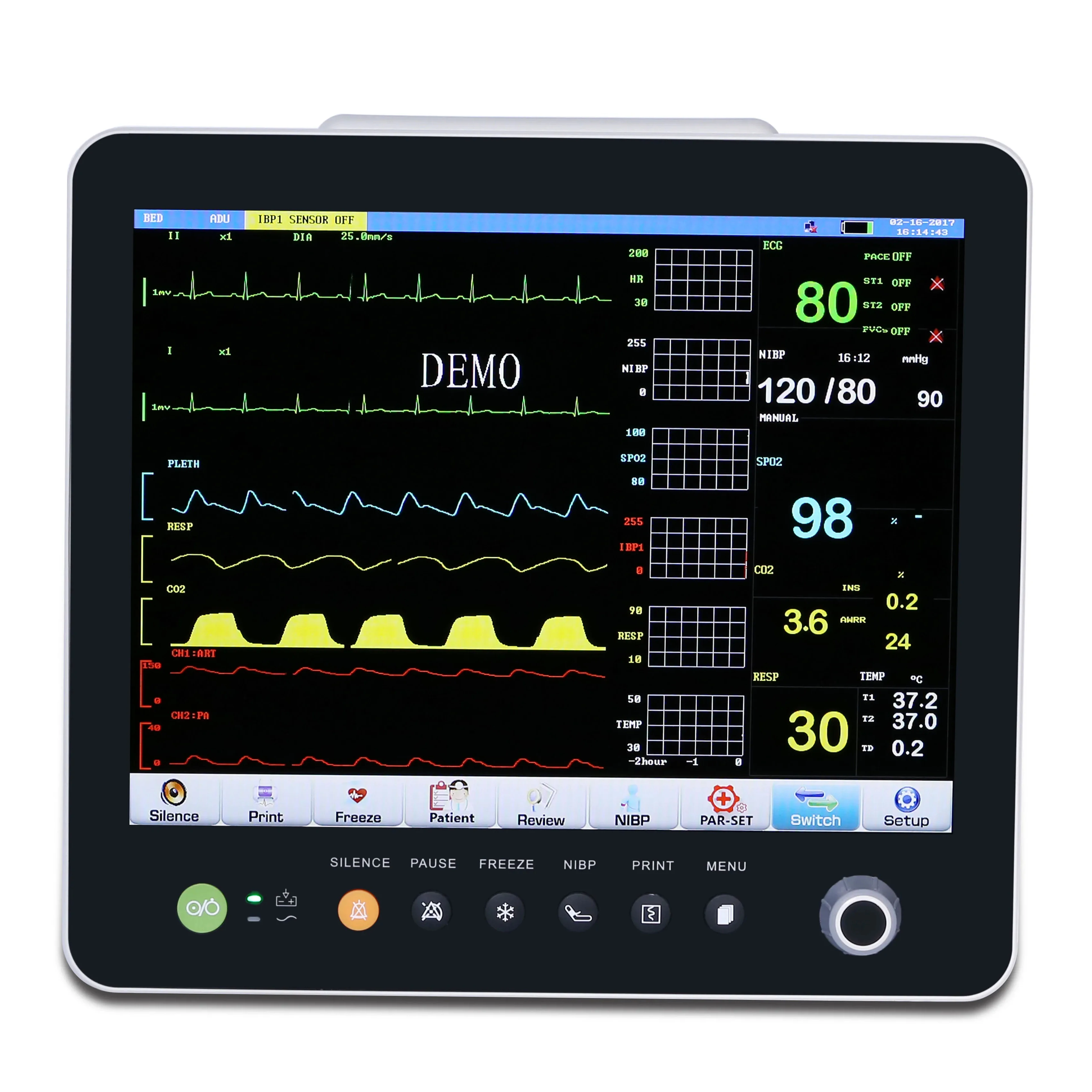 15 Inch High Quality ICU Multiparameter Patient Monitor hospital portable vital sign monitor Human Multi-parameter SIN-SPM05