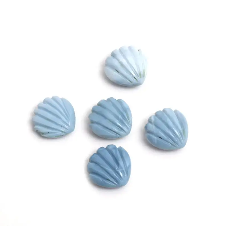 Natural Blue Opal Shell Shape Carved Gemstone Beads 15MM Loose Hand Carved Opal Crystal Figurine Charms for Jewelry Making Bulk