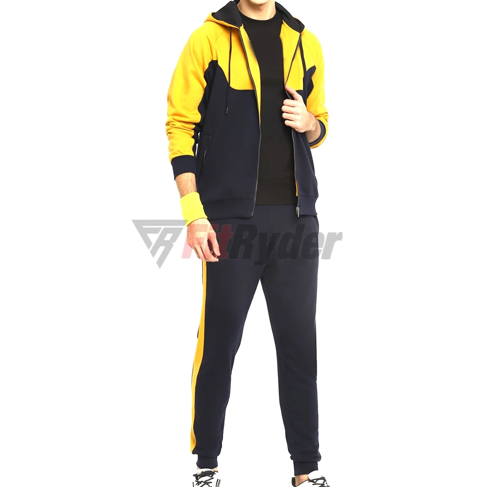 Men Yellow Colour blocked Hooded Tracksuit Wholesale Rate Portable Quality Latest Design Men Tracksuit Custom Wholesale Rate