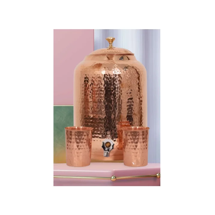Trendy Design Copper Water Cooler Custom Handmade Hammered Water Cooler Copper With Glass and Steel Stand from Jamsons