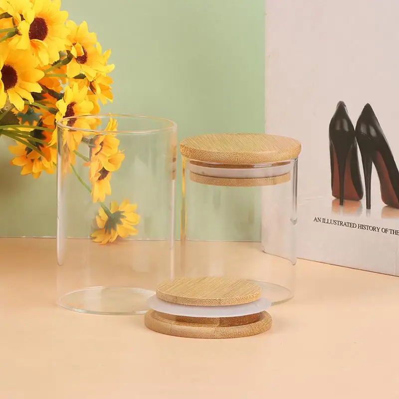 Transparent Glass Storage Tank Food Container With Bamboo  By KSN