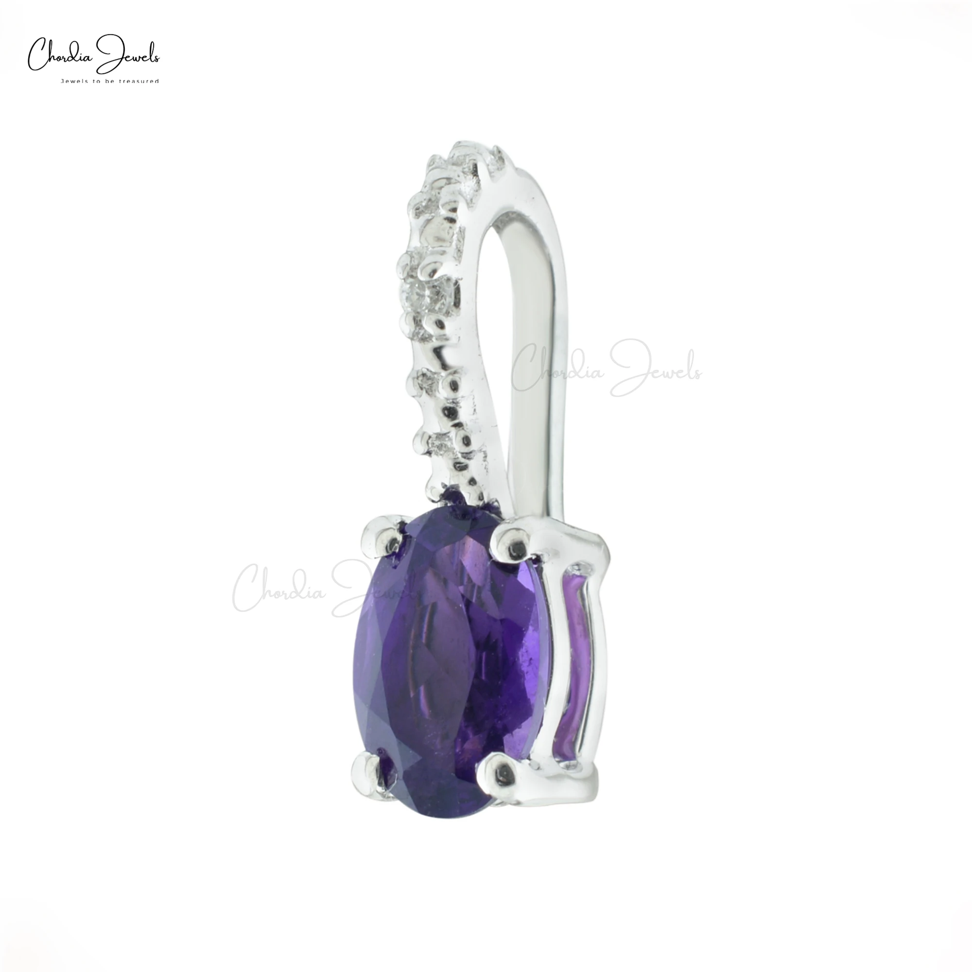 Trendy 14K Solid White Gold Pendant Necklace Natural Purple Amethyst White Diamond Hidden Bail Design Fine Jewelry Pearl Charm