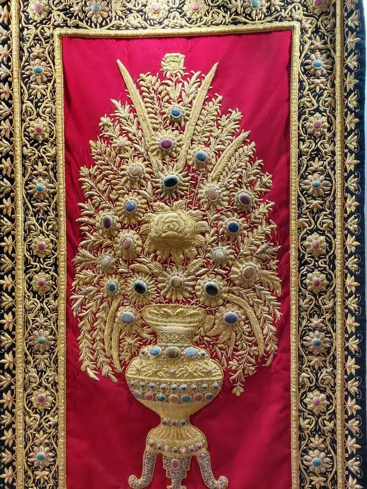 100% Original Handmade Zardozi Royal Jewel Carpet and Wall Hanging