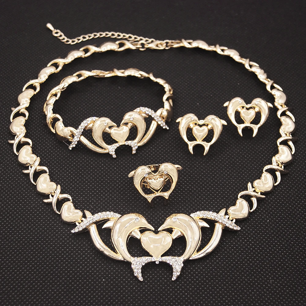Zhuerrui Hot Style Dolphin I Love You Hugs And Kisses Jewelry Set XO Big Jewelry Sets 18K Gold-Plated Jewelry Sets Women X0049