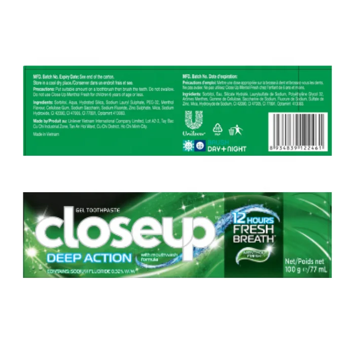 Close Up Toothpaste Menthol Fresh Teeth Whitening Closeup Toothpaste 60x100g Made In Vietnam Wholesale