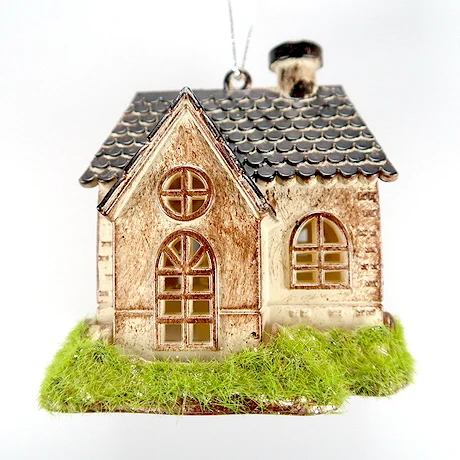 Christmas New Year Decoration Imitated Brown Wood Acrylic 3D LED House Ornament
