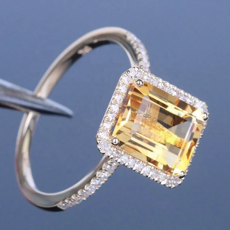 France jewelry square 18k gold plated cz diamond jewelry ring minimalist glass baguette zircon rings