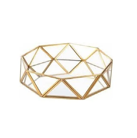 European style luxury golden Glass Tray rectangular metal mirror display tray Custom jewelry decorative tray Modern