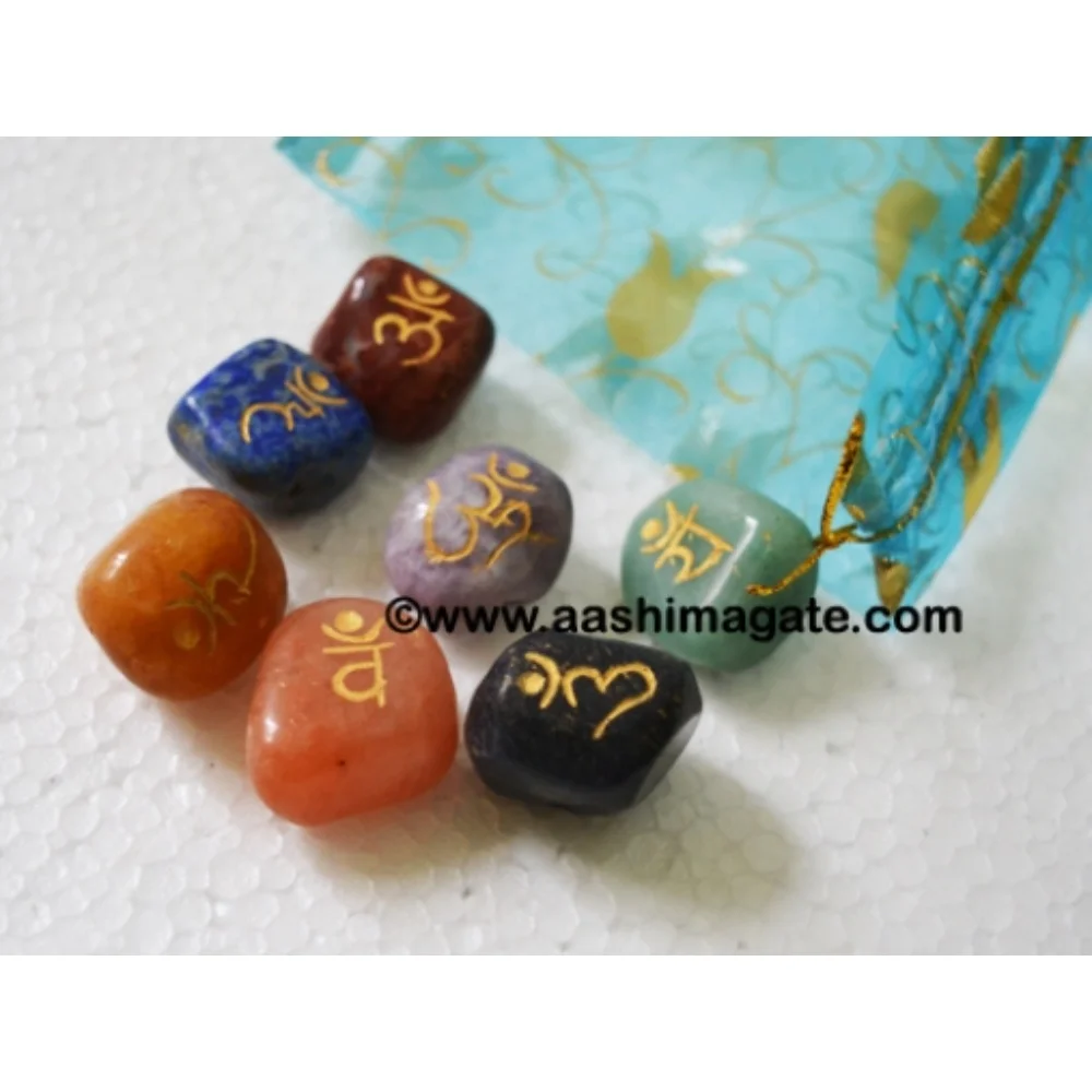 Engrave Tumble Stone Chakra Set With Pouch Rocks Minerals Crystals Healing Spiritual Meditation Reiki Gemstones