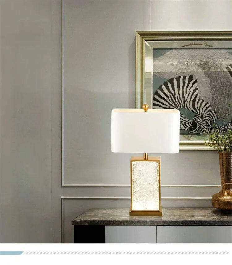 Modern Simple and Luxurious Colored Glass Table Lamp Corrugated Gold Frame Living Room Decoration American Art Bedside Lamp