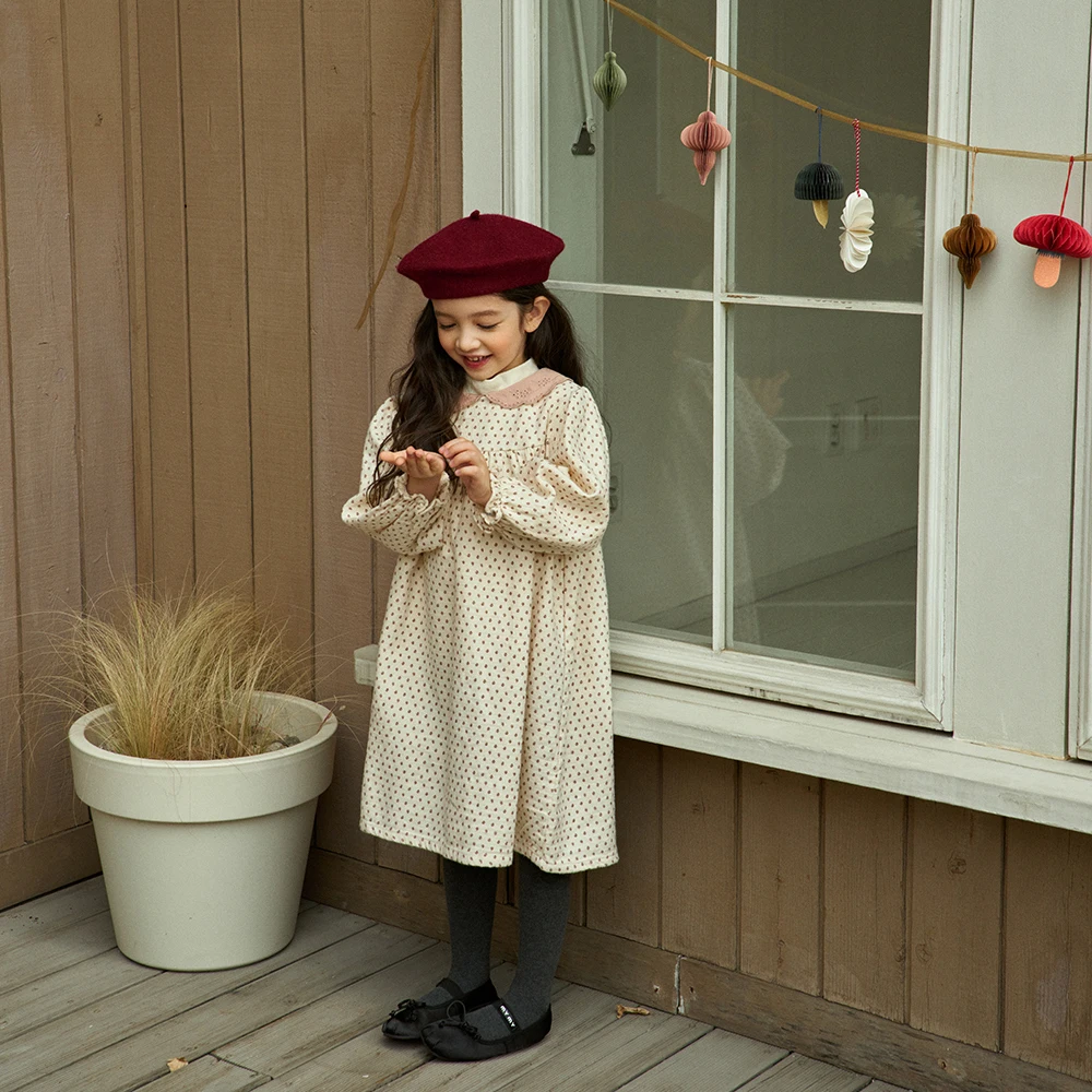 DE MARVI Kids Toddler Dots lace collar Casual A-line Dress babydoll Girls Clothing Wholesale Korean Manufacturer MADE IN KOREA