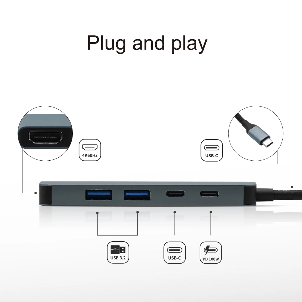 5-in-1 4K60Hz HDMI USB 3.2 Compact Hub