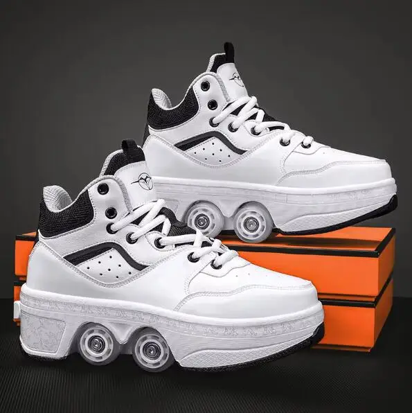LED Sports leisure with 4-wheels skating shoes Hidden deformation roller detachable skating Shoes(Little/Big Kid/Women/Men)