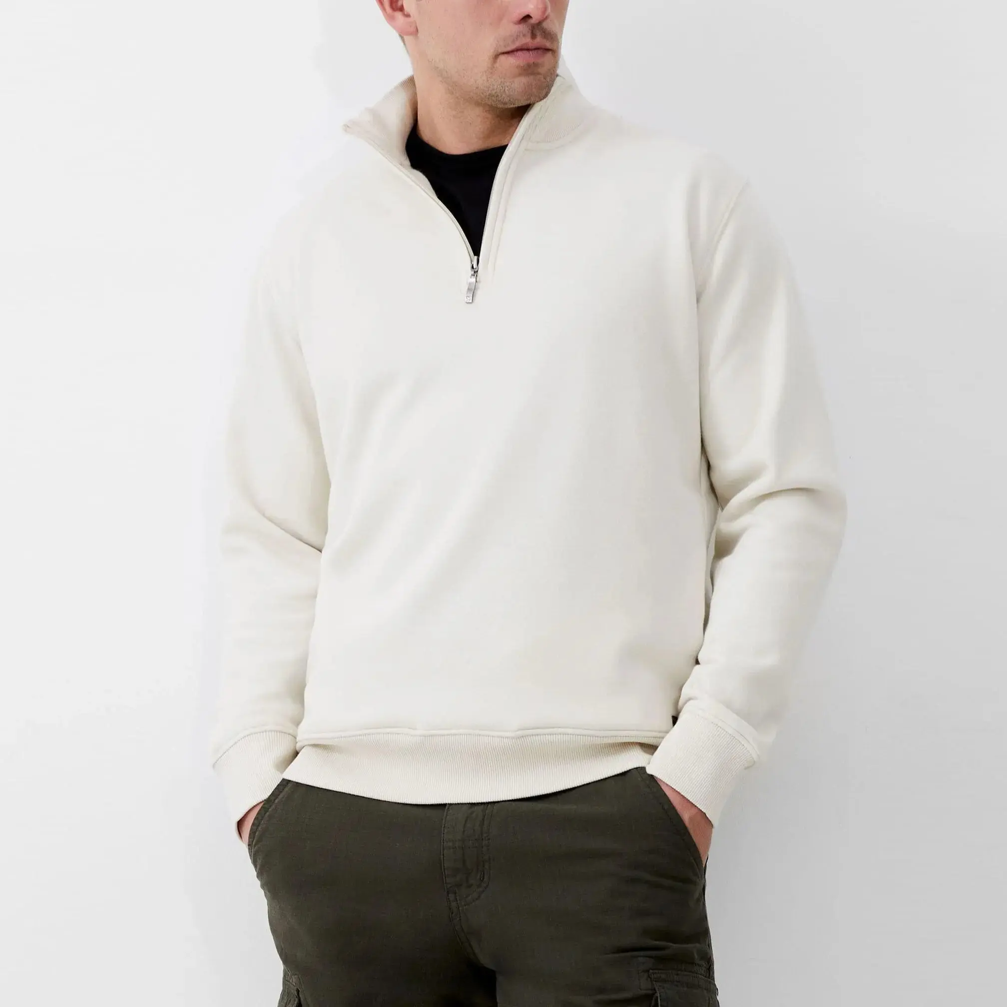 Unisex High Quality Custom 1/4 Zip Pullover Fleece Sweatshirt High Collar Hooded Crew Neck Half Zipper Cotton Men/Women Autumn