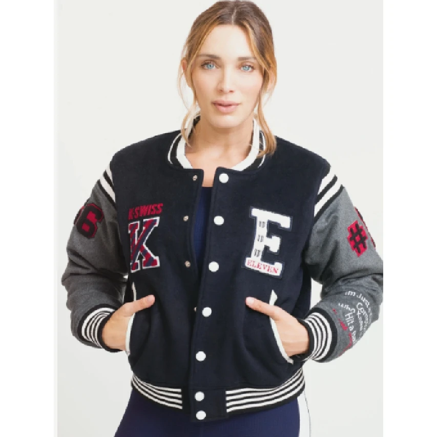 Women Custom Crop Jacket leather Sleeve Varsity Jacket Women Drop Shoulder Bomber Jackets Womens