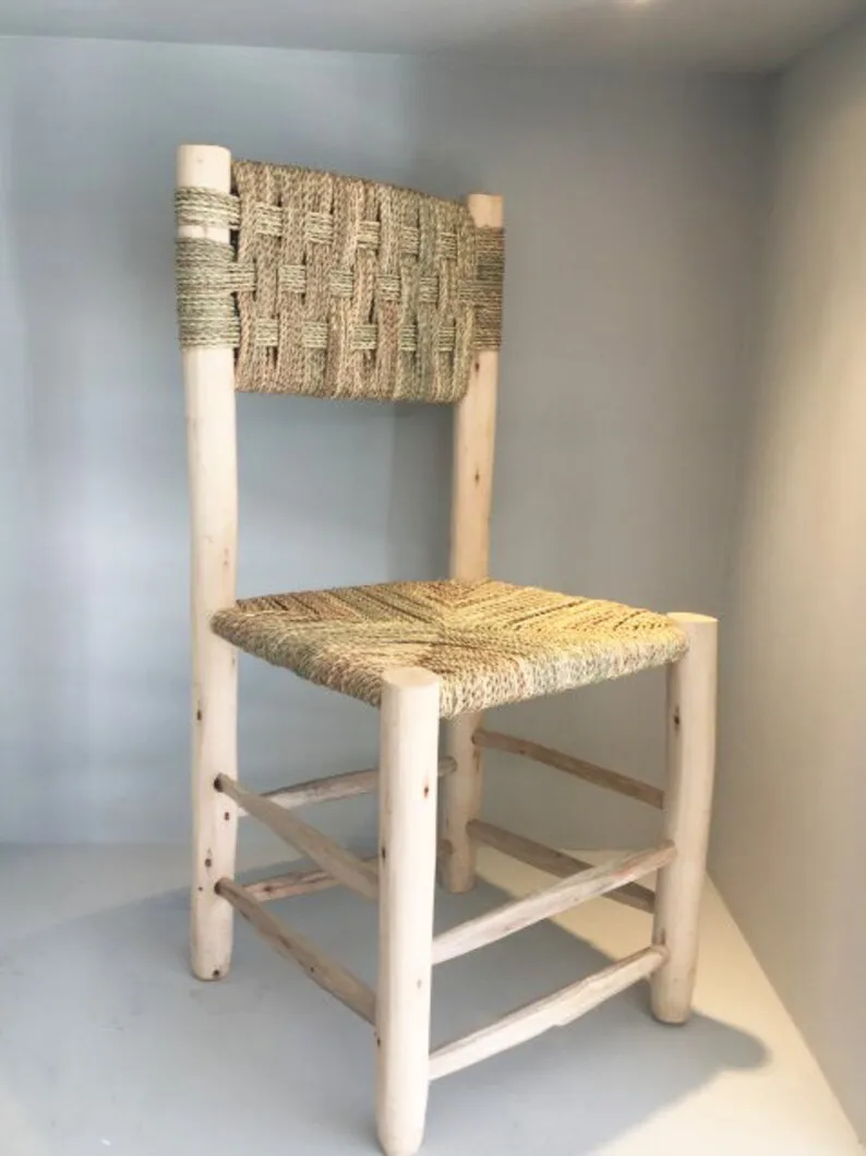 Wholesaler High quality best selling eco friendly nice Wooden Dining stool with seagrass backrest from Viet Nam