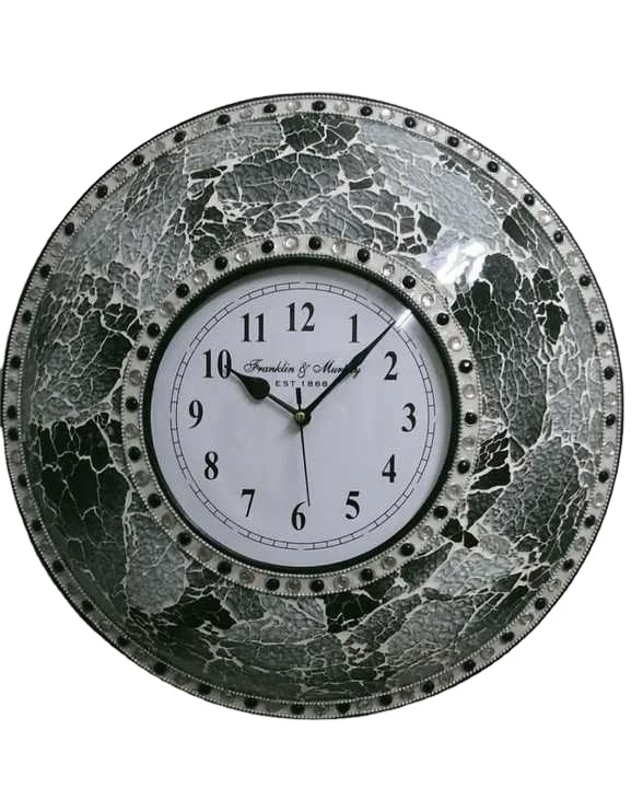 Round Hand-Crafted Designer Wall Clock Glass Mosaic Flat Analog Wall Clock Green Color Manufacturer and Exporter Customized New