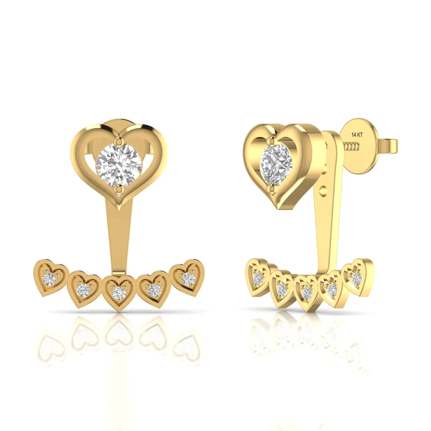 Minimalist Heart Real Diamond 0.52CT Stud Love Earrings For Women In 14kt Yellow Gold 4.39 Grams Designer Fine Jewelry