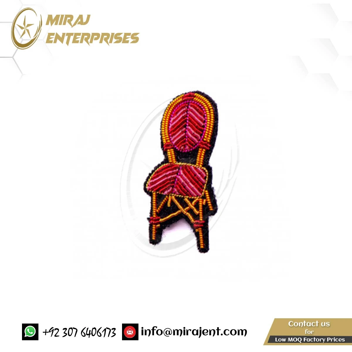 Custom Bistrot Chair Embroidered Patch Badges Handmade Clothing Garment Applique Brooch Wholesale Style with Custom Logo